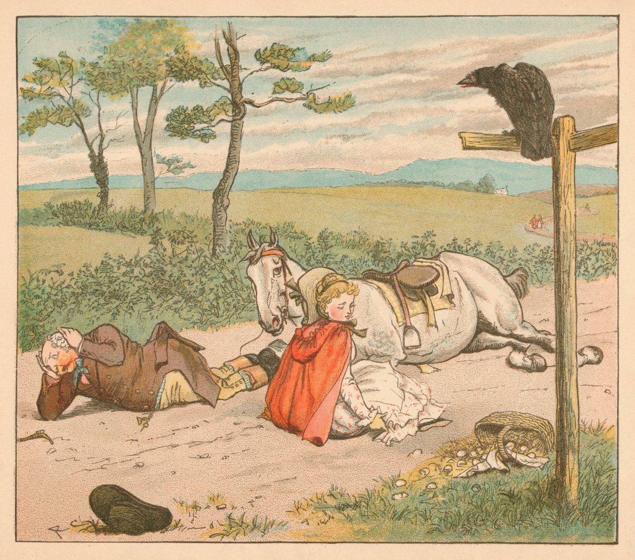 La yegua se rompió las rodillas y el granjero su corona, c. 1885, 1934 de Randolph Caldecott