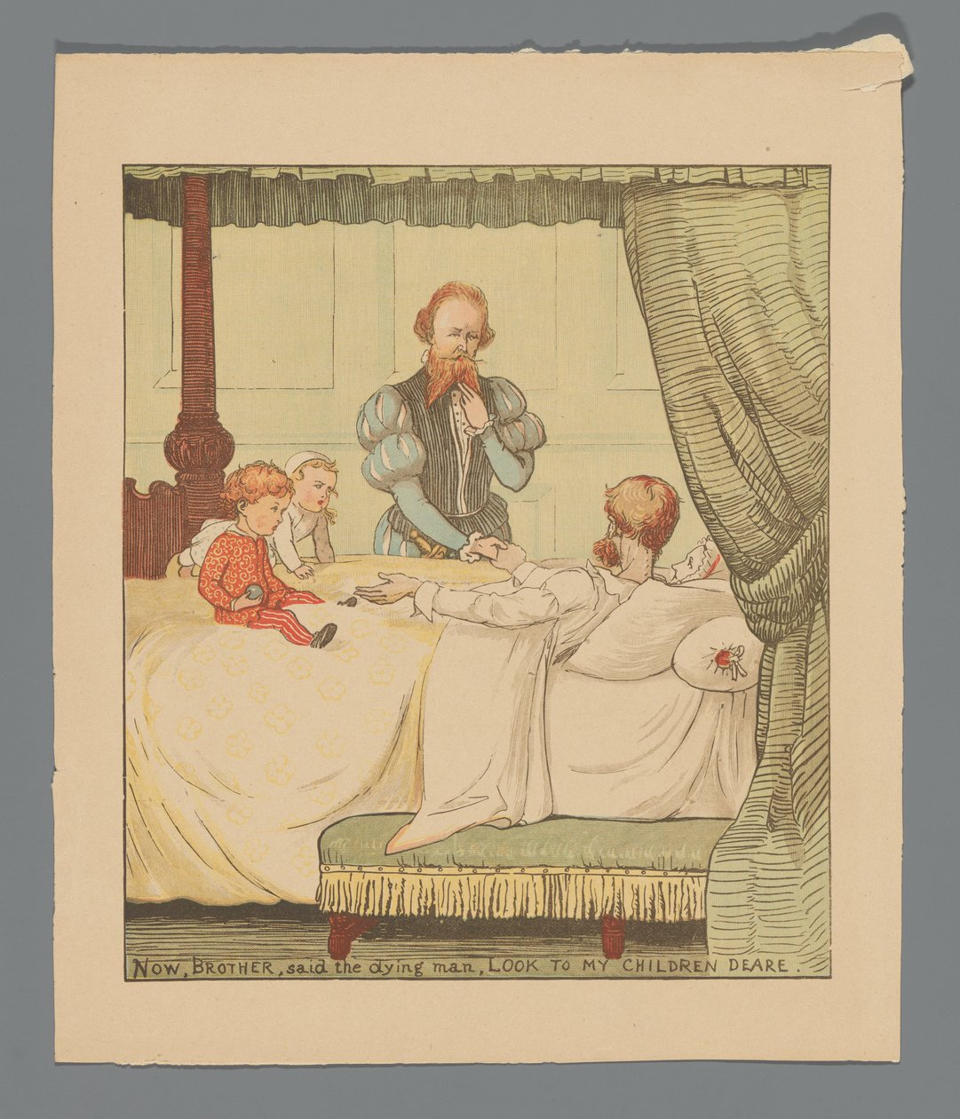 Zwei Kinder und ein Mann an einem Krankenbett de Randolph Caldecott