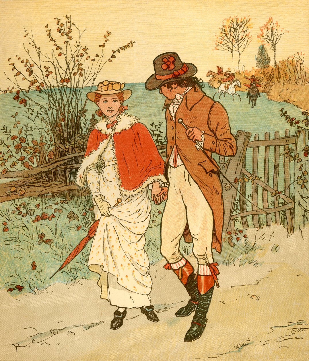 Dos jóvenes amantes en un camino, c. 1880 de Randolph Caldecott