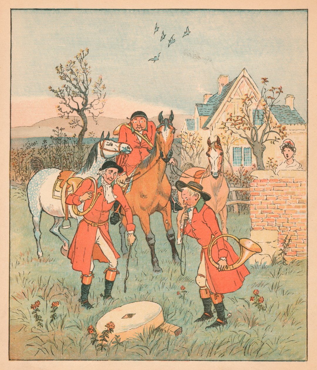 ...lo siguiente que encontraron fue una piedra de moler gruñendo y rechinando..., 1880 de Randolph Caldecott