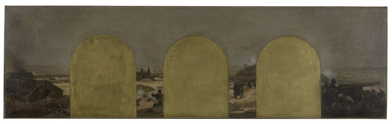 Boceto para el Gabinete del Prefecto del Ayuntamiento de París: Una batería en las murallas: El sitio de París en 1870 de Raoul Joseph Arus