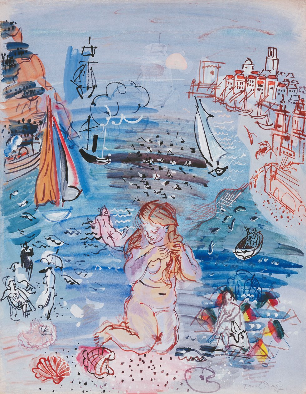 Amphitrite dans le Port de Marseille; Amphitrite dans le Port de Marseille, c.1927-30 (acuarela y gouache sobre papel verjurado sobre cartulina gruesa) de Raoul Dufy