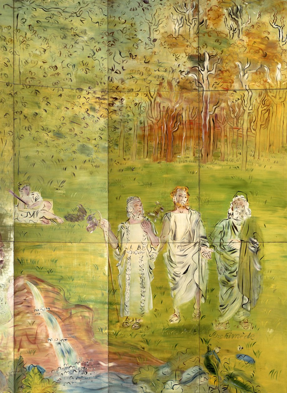 Arquímedes (287-212 a.C.) Tales (625-547 a.C.) y Aristóteles (384-322 a.C.) de "La Fee Electricite". de Raoul Dufy