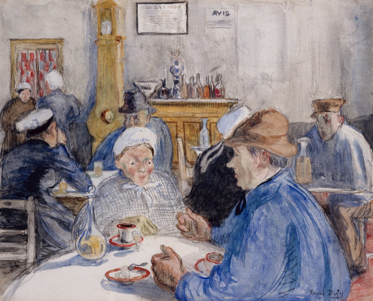 En el café, c.1900 (acuarela, aguada y carboncillo) de Raoul Dufy