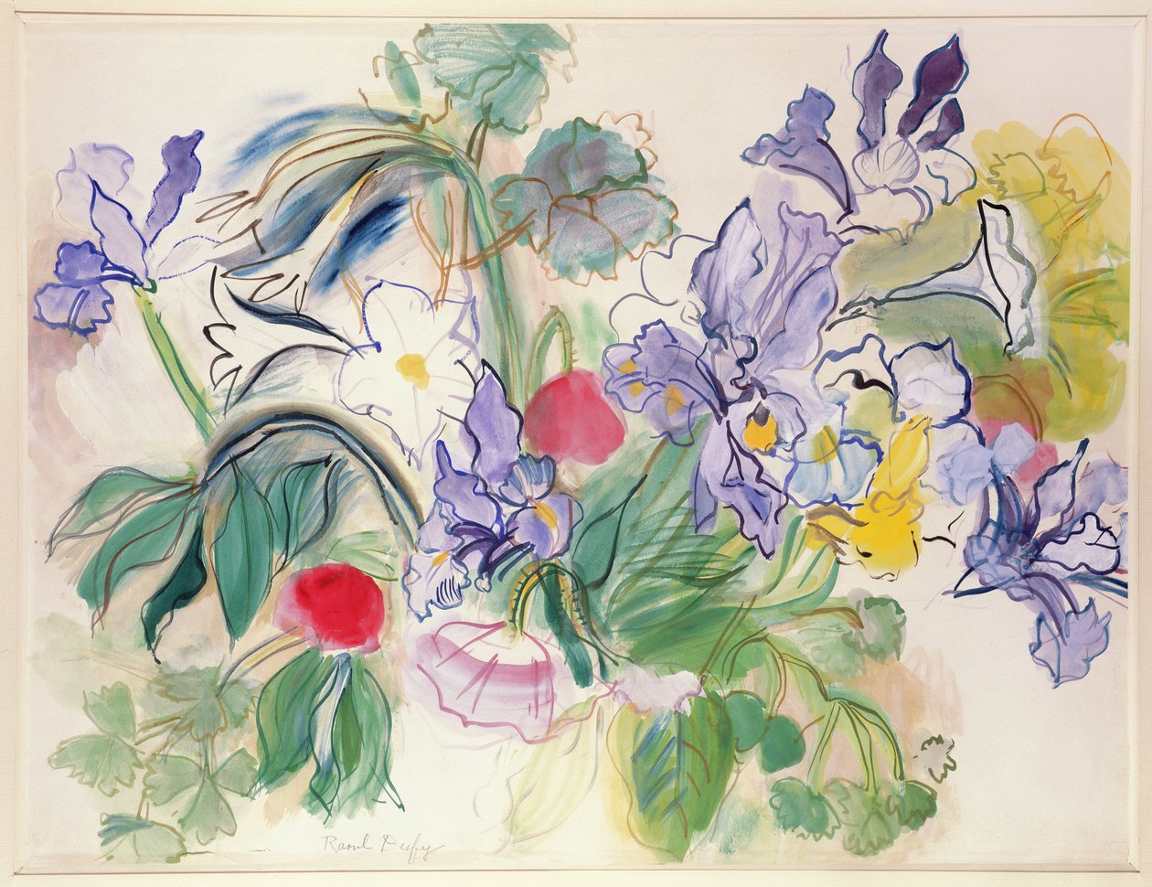 Ramo de lirios y amapolas rojas, c.1948 (acuarela sobre papel) de Raoul Dufy