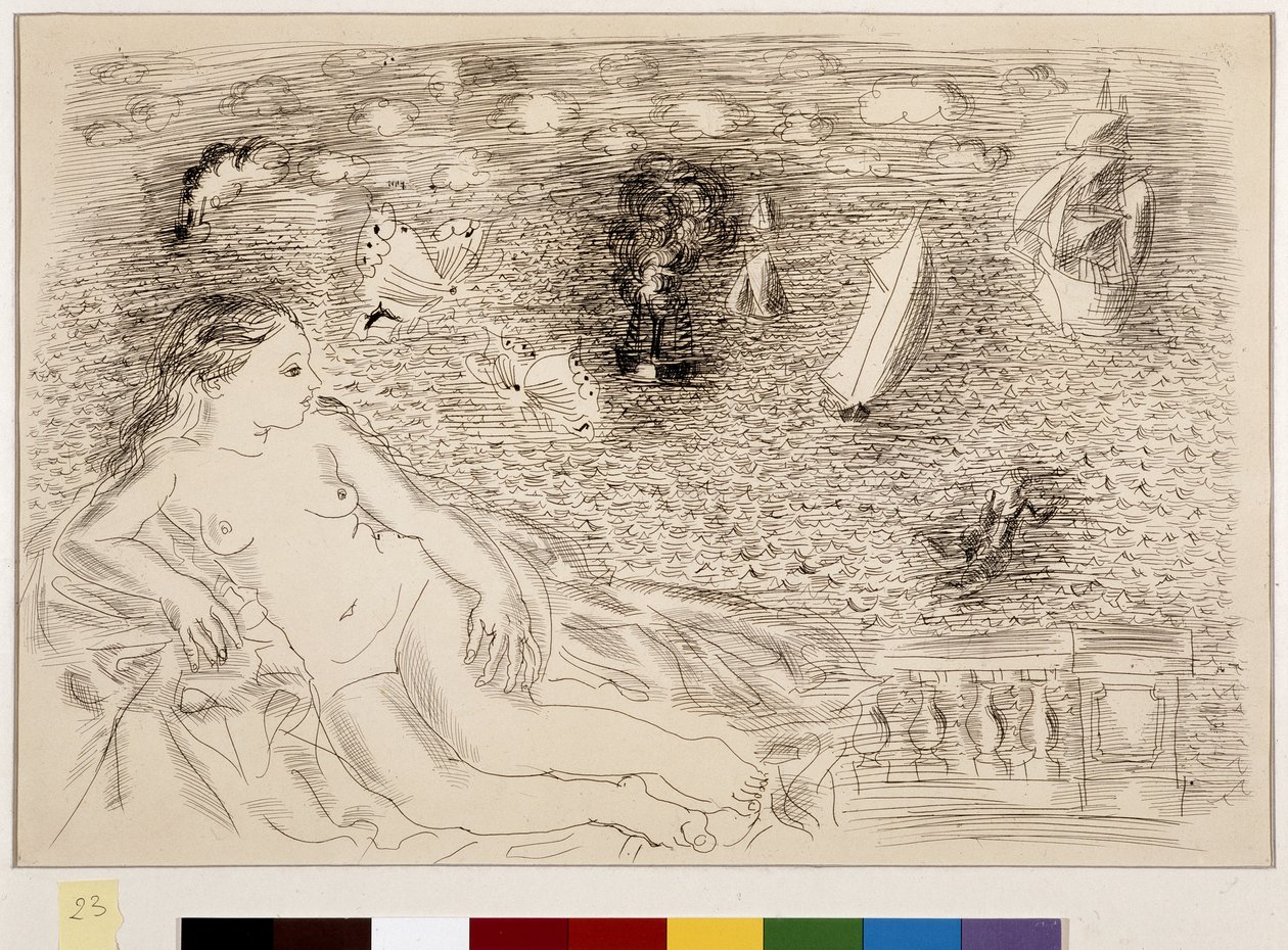 Femme nue devant la mer (óleo sobre lienzo) de Raoul Dufy