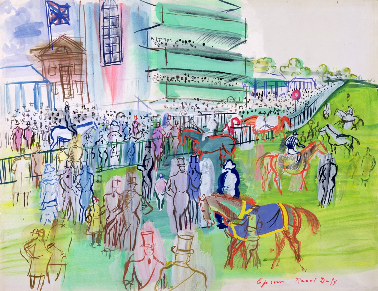 In front of the Grandstand at Epsom, c.1937 (acuarela y gouache sobre papel) de Raoul Dufy