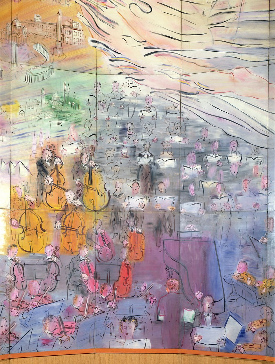 La Fee Electricite, detalle del lado izquierdo que representa una orquesta de Raoul Dufy