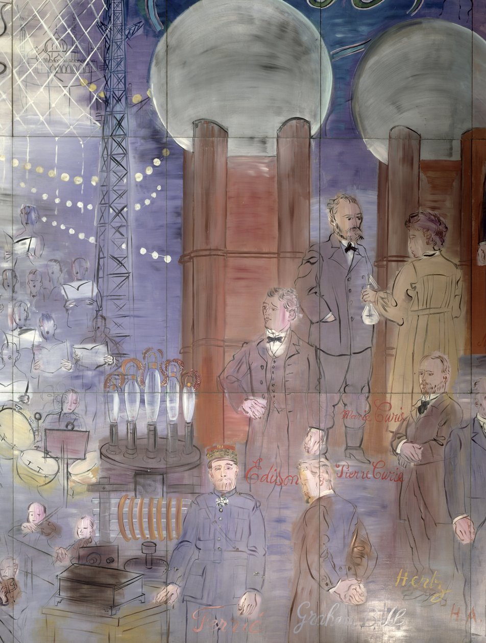 La Fee Electricite, detalle del lado izquierdo que representa a científicos de Raoul Dufy