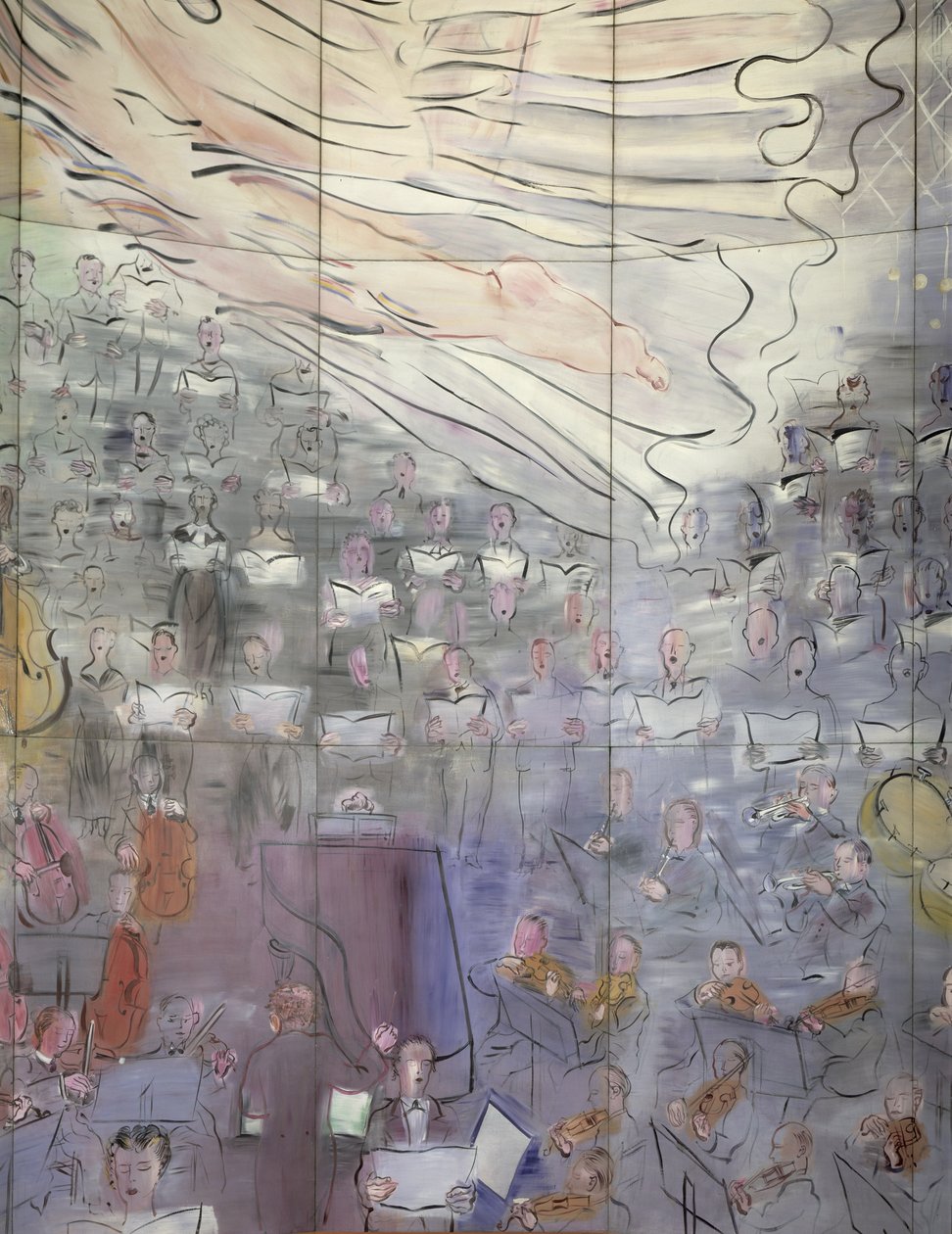 La Fee Electricite, detalle del lado izquierdo con cantantes de Raoul Dufy