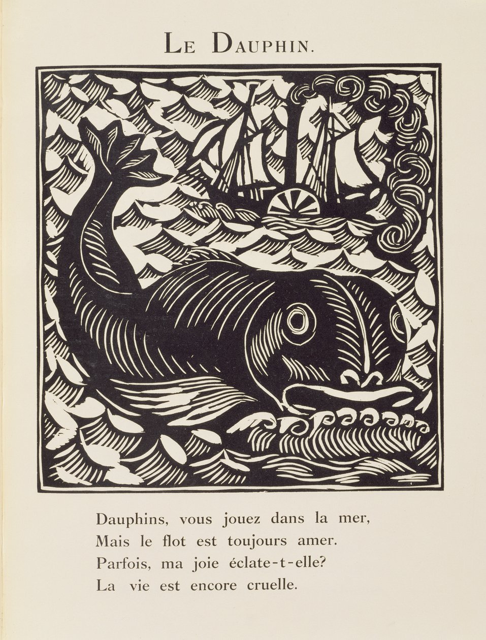 El delfín, ilustración del Bestiario o Procesión de Orfeo de Raoul Dufy