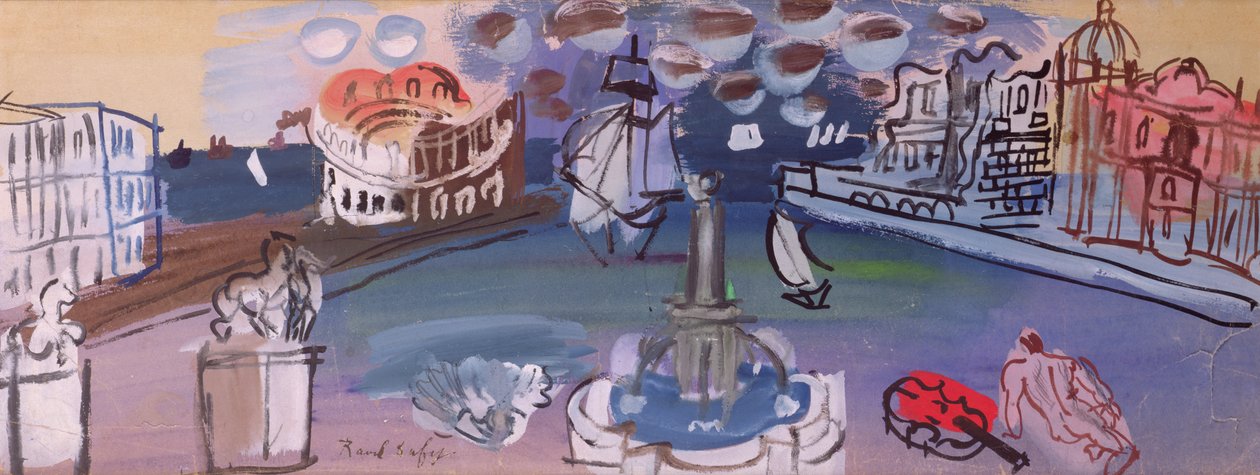 La fuente de la plaza (gouache) de Raoul Dufy