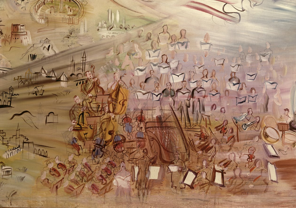 La historia de la electricidad, estudio para La Fee Electricite, detalle de la sección izquierda que representa la orquesta de Raoul Dufy