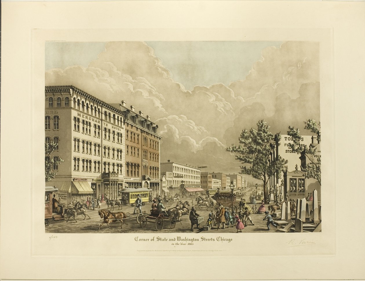 Esquina de las calles State y Washington, Chicago, en el año 1865 de Raoul Varin