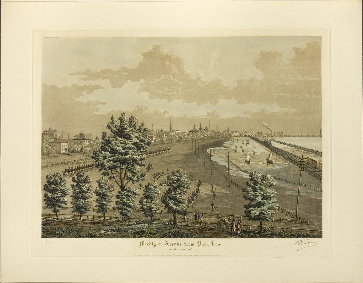 Avenida Michigan desde Park Row en el año 1865 de Raoul Varin