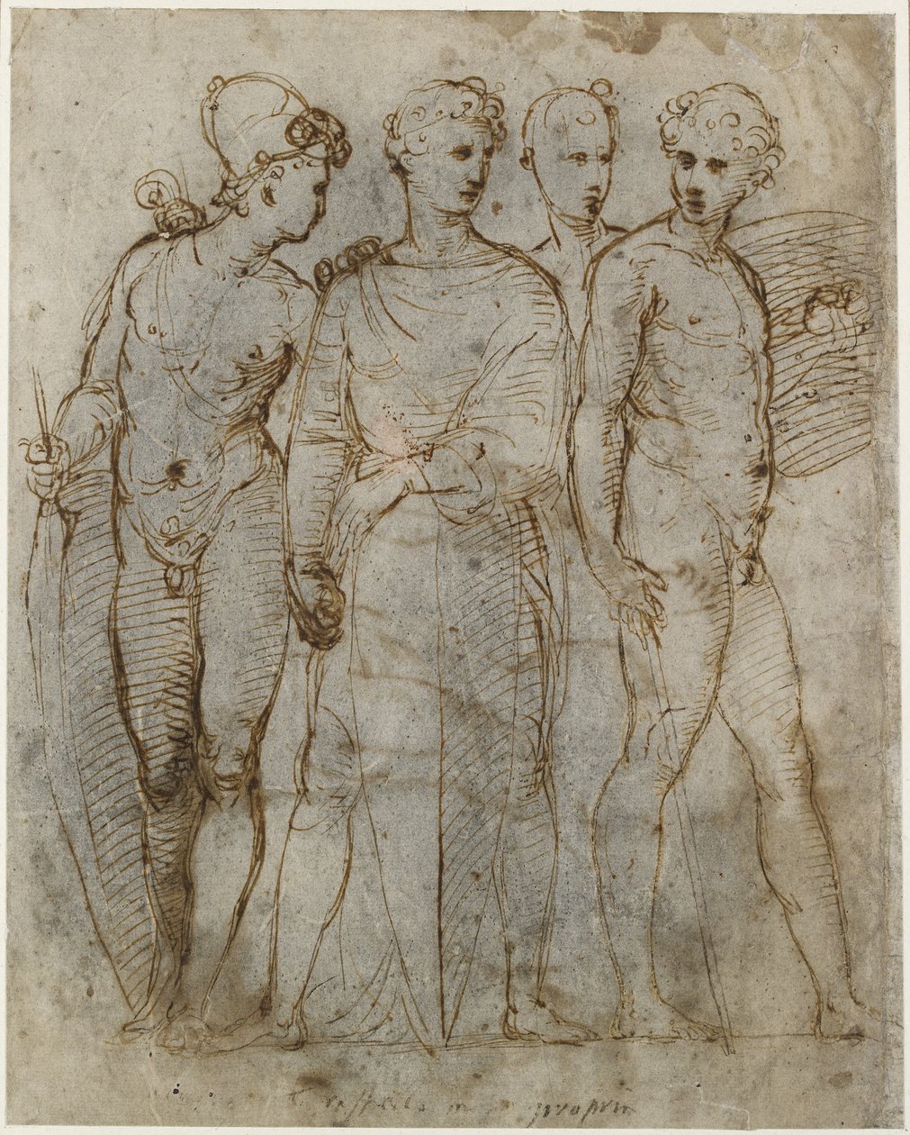 Recto: Cuatro soldados de pie, WA1846.164 de Raffaello Sanzio Raphael
