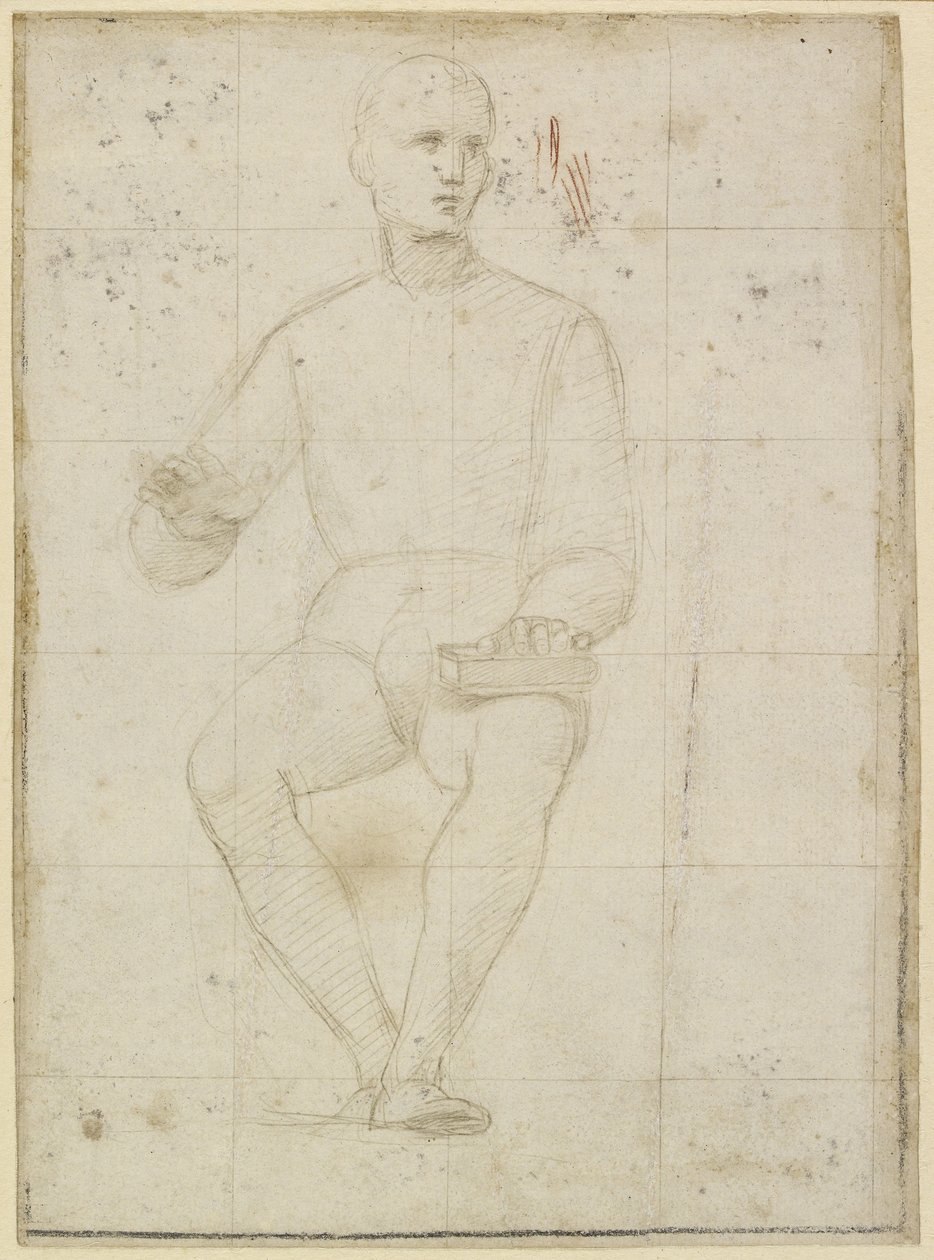 Recto: Estudio de un hombre sentado, WA1846.174 de Raffaello Sanzio Raphael
