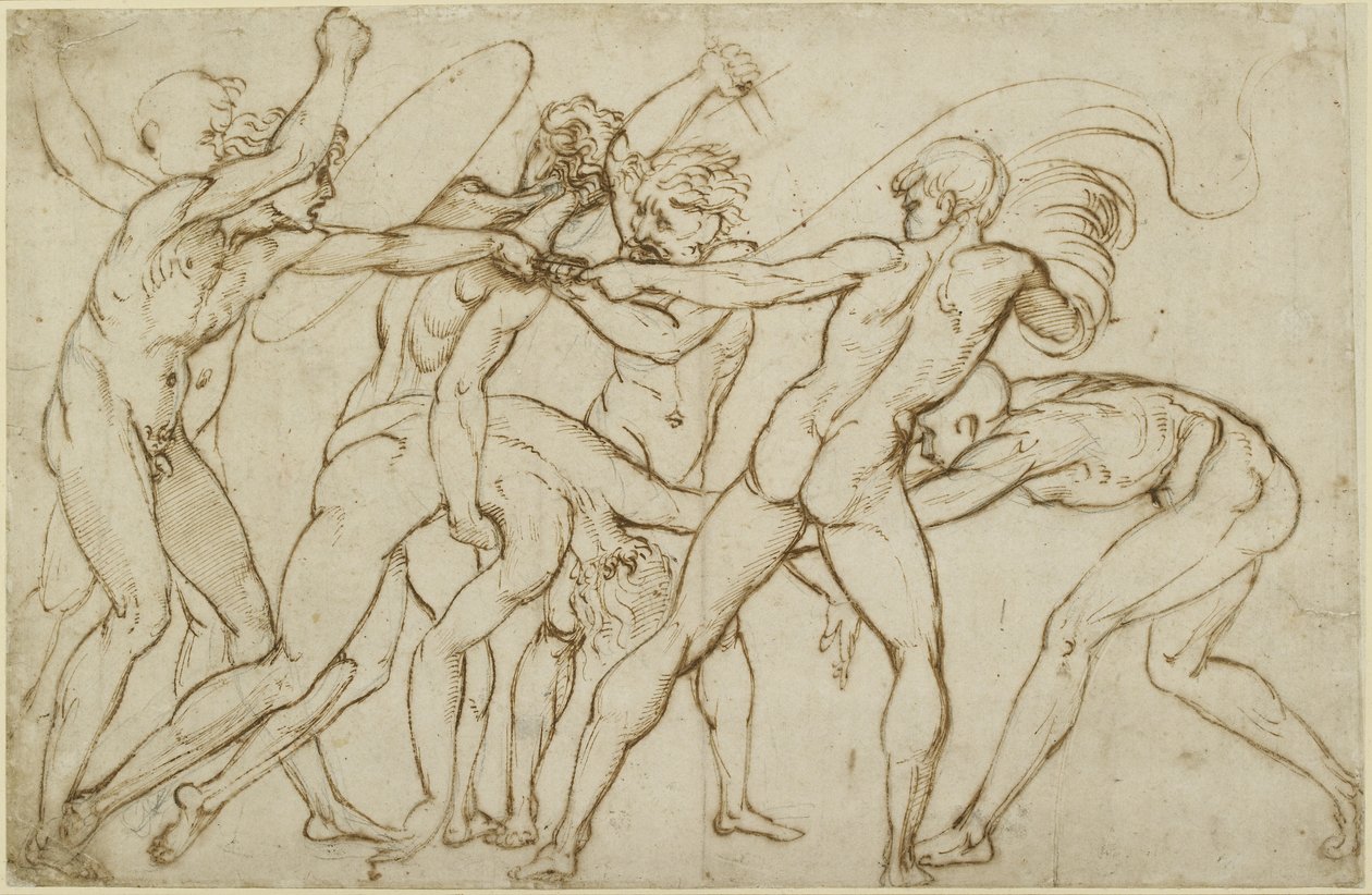 Siete guerreros desnudos luchando por un estandarte, WA1846.178 de Raffaello Sanzio Raphael