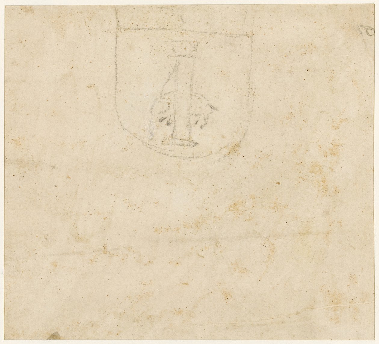 Hoja de estudios: boceto de un escudo de armas con un animal atado a una columna como carga de Raffaello Sanzio Raphael