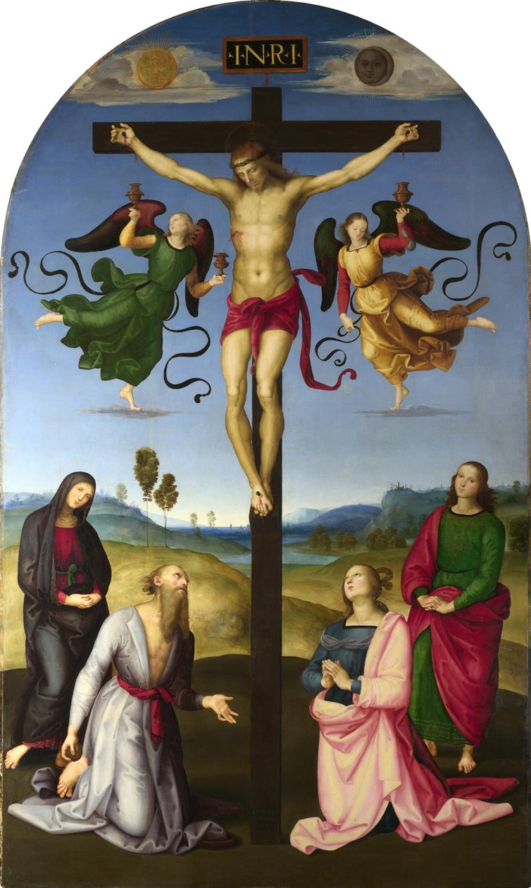 Cristo crucificado con la Virgen María, santos y ángeles (La crucifixión de Mond) de Raffaello Sanzio Raphael
