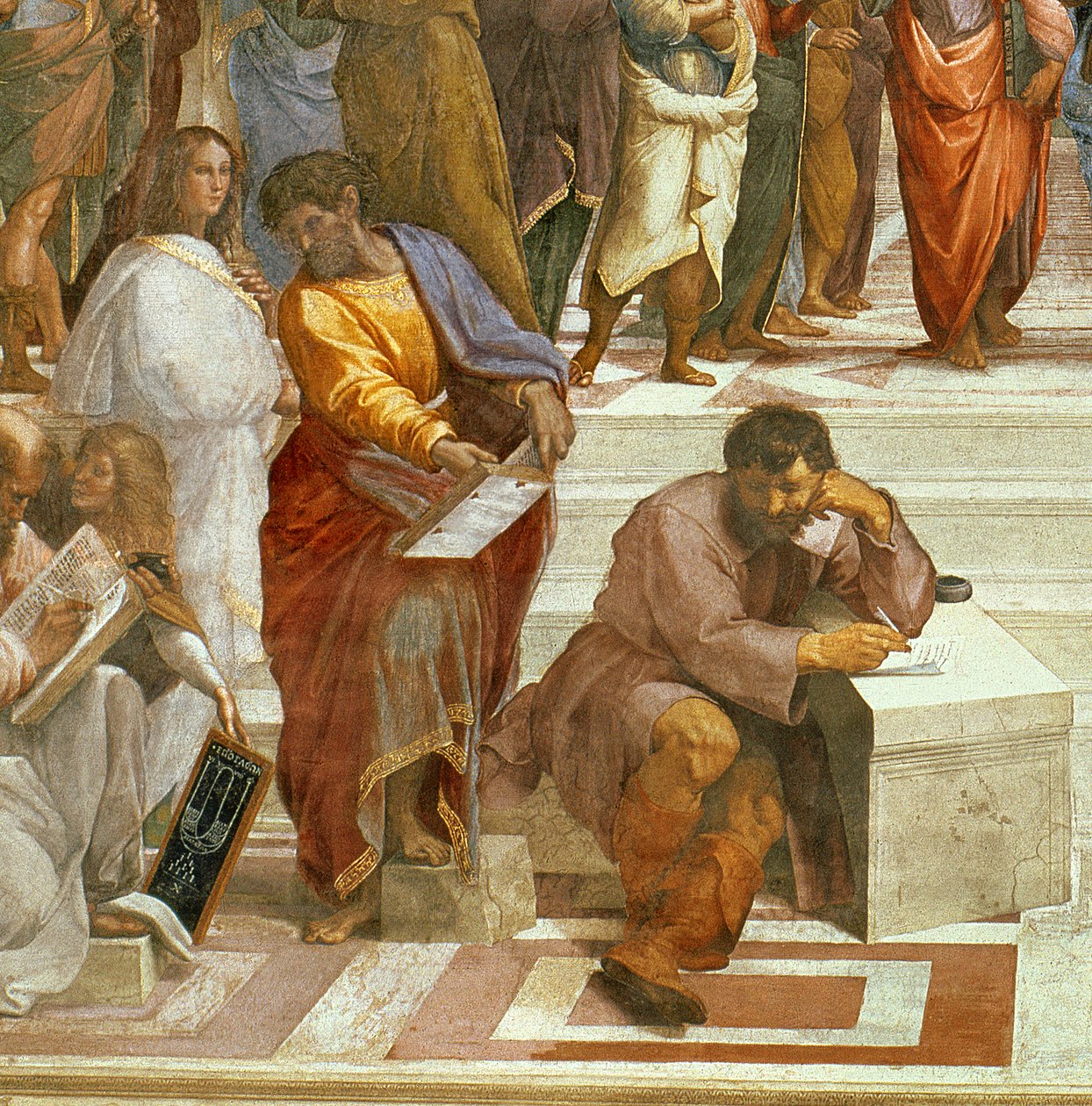 La Escuela de Atenas, detalle de las figuras en el lado izquierdo, 1510-11 (detalle) de Raffaello Sanzio Raphael