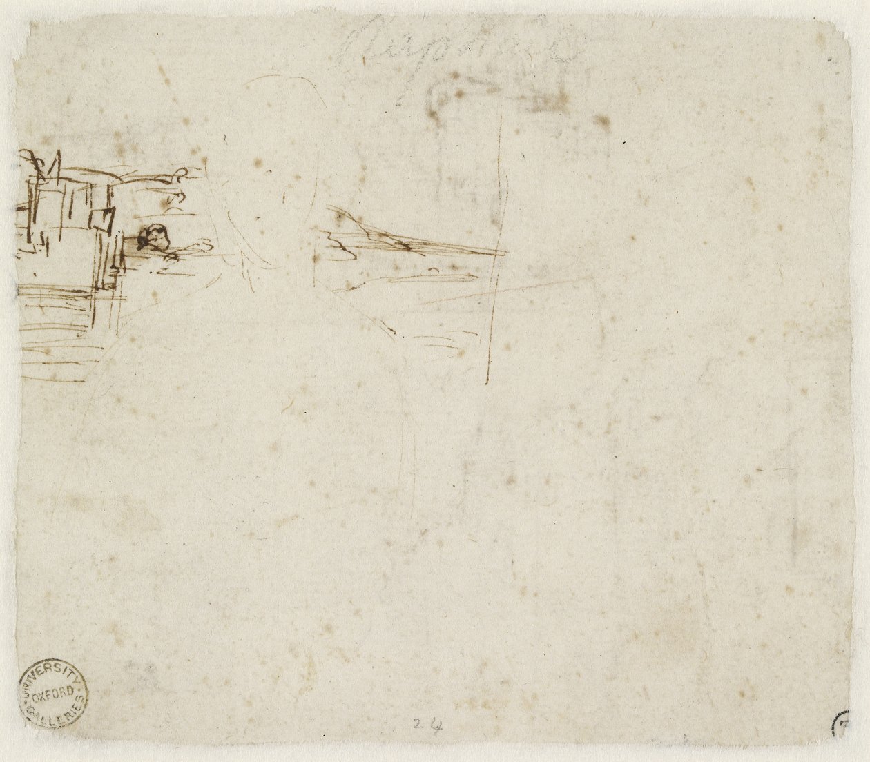 Verso: Boceto de paisaje con un breve estudio de la cabeza de la Virgen María girada a la izquierda, WA1846.152b de Raffaello Sanzio Raphael