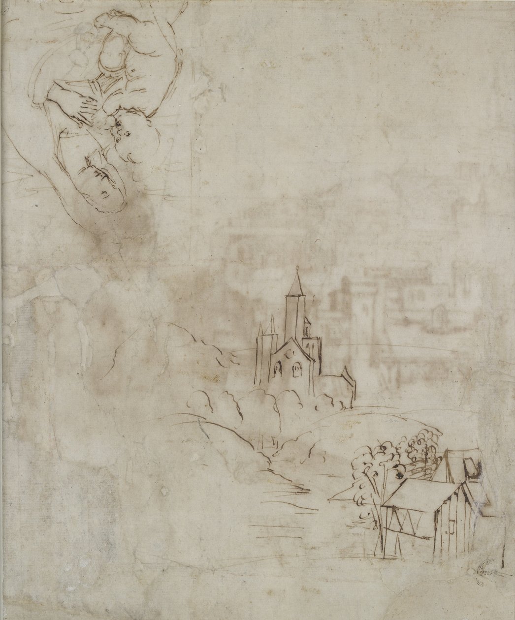 Verso: Boceto leve de la Virgen amamantando al Niño Jesús, y otro de un paisaje para la Pala Colonna, WA1846.10 de Raffaello Sanzio Raphael