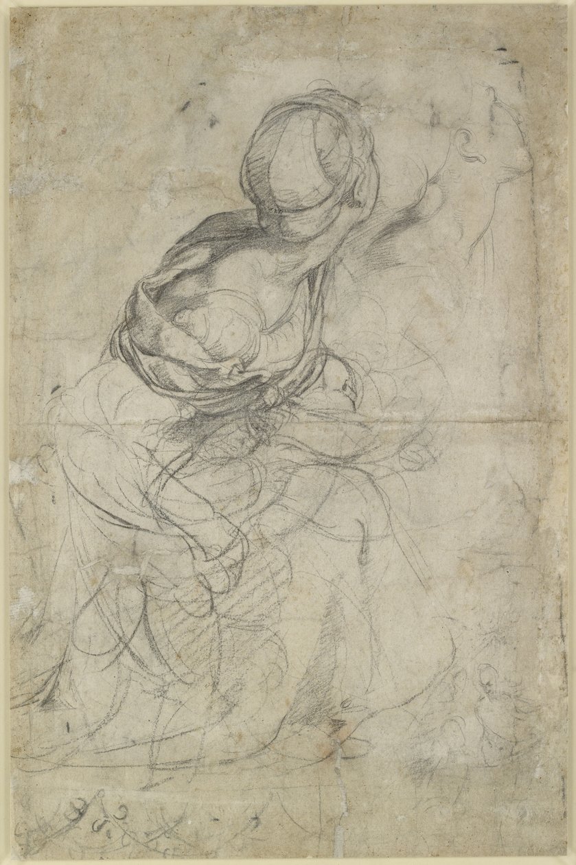 Verso: Estudios para dos mujeres arrodilladas, WA1846.198 de Raffaello Sanzio Raphael