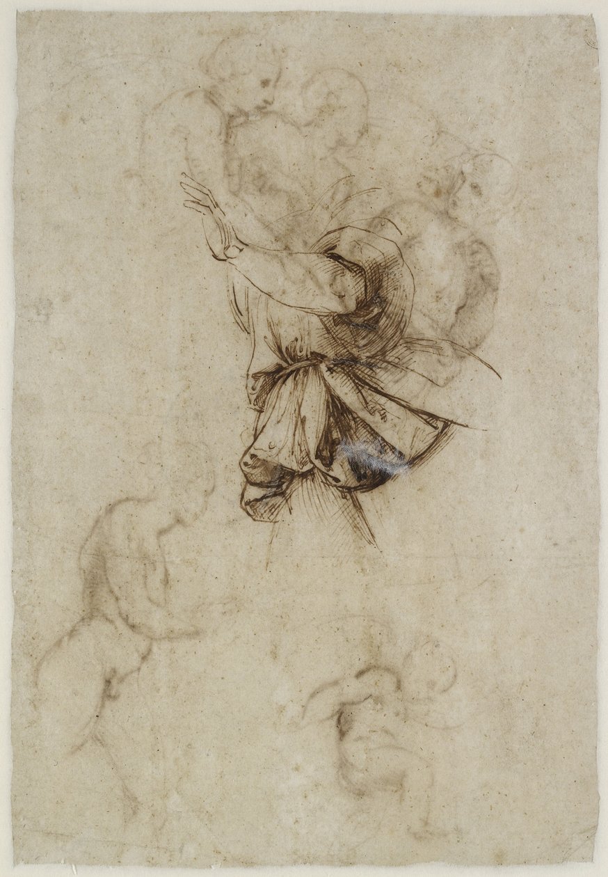 Verso: Estudio del vestido de un ángel, WA1846.190 de Raffaello Sanzio Raphael