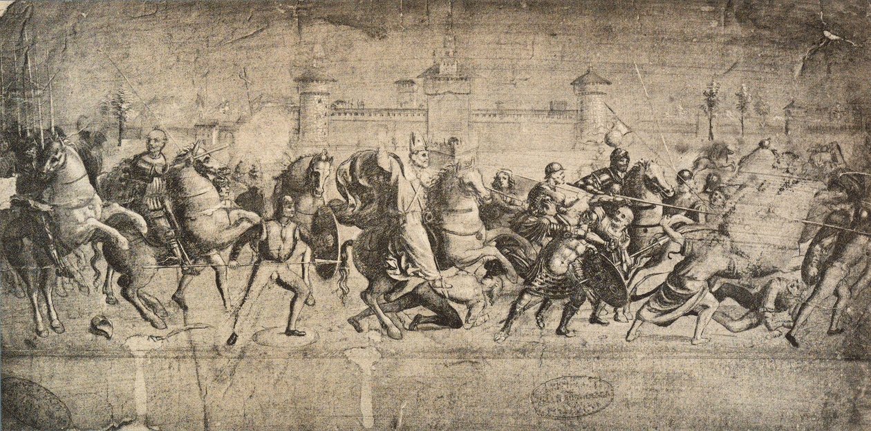 Caballeros en combate; dibujo de Rafael. Gallerie dell
