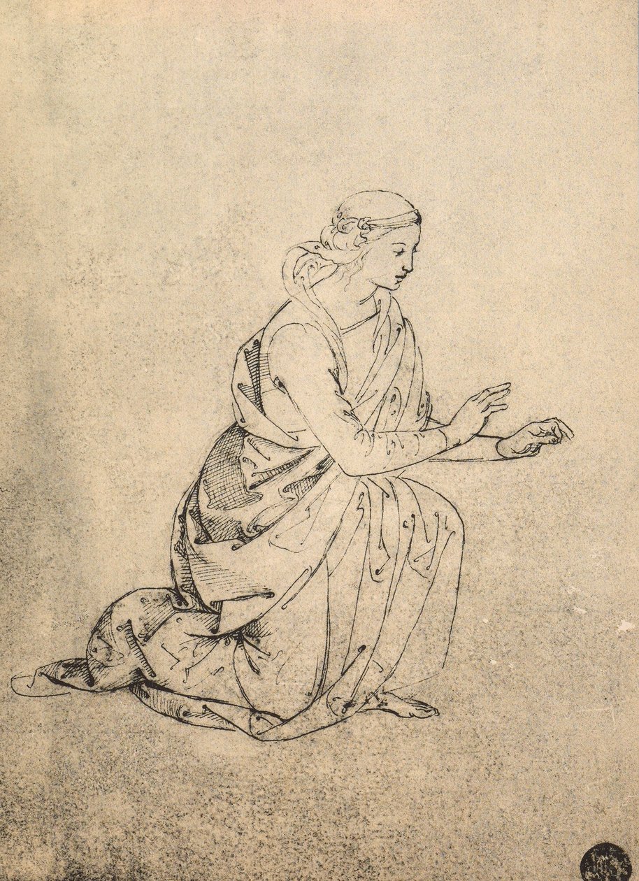 Figura femenina arrodillada; dibujo de Rafael. Gallerie dell