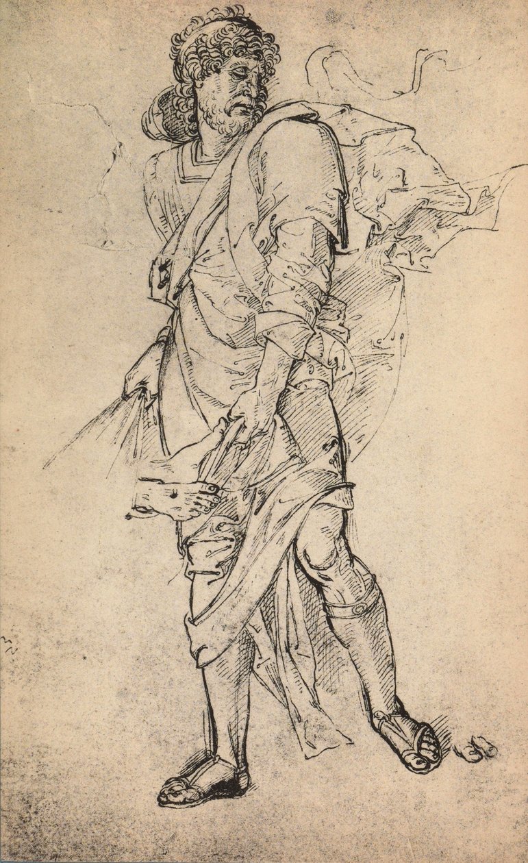 Figura masculina con manto; dibujo de Rafael. Gallerie dell