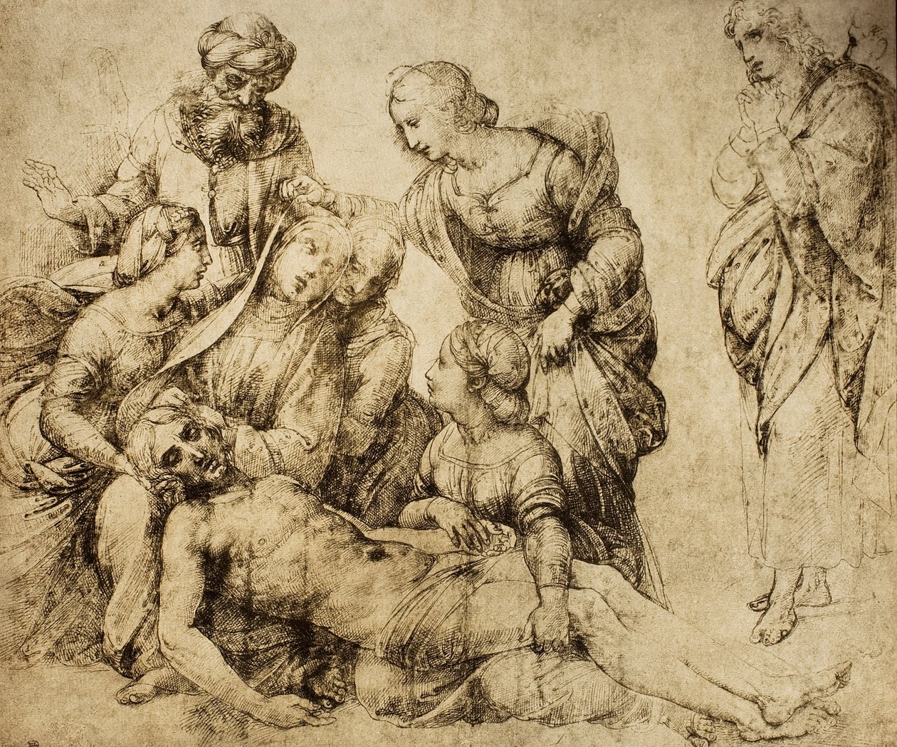 Pietà; dibujo de Rafael, El Louvre, París de Raffaello Sanzio Raphael