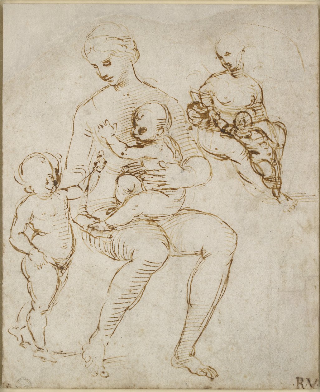 Dos estudios para una Virgen y el Niño con San Juan (La Madonna del Cardellino) (recto) de Raffaello Sanzio Raphael