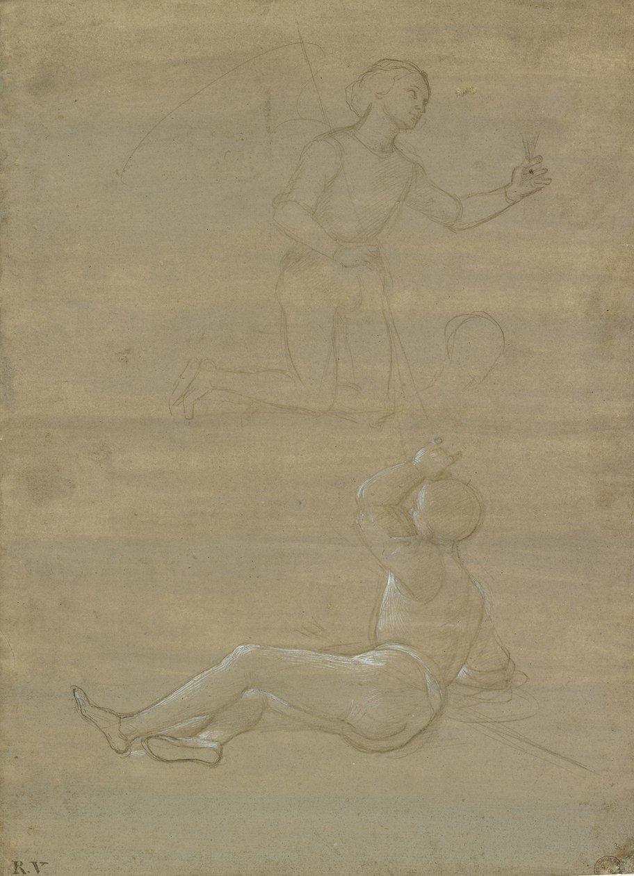 Estudios para un guardia en una Resurrección y de un ángel de Raffaello Sanzio Raphael