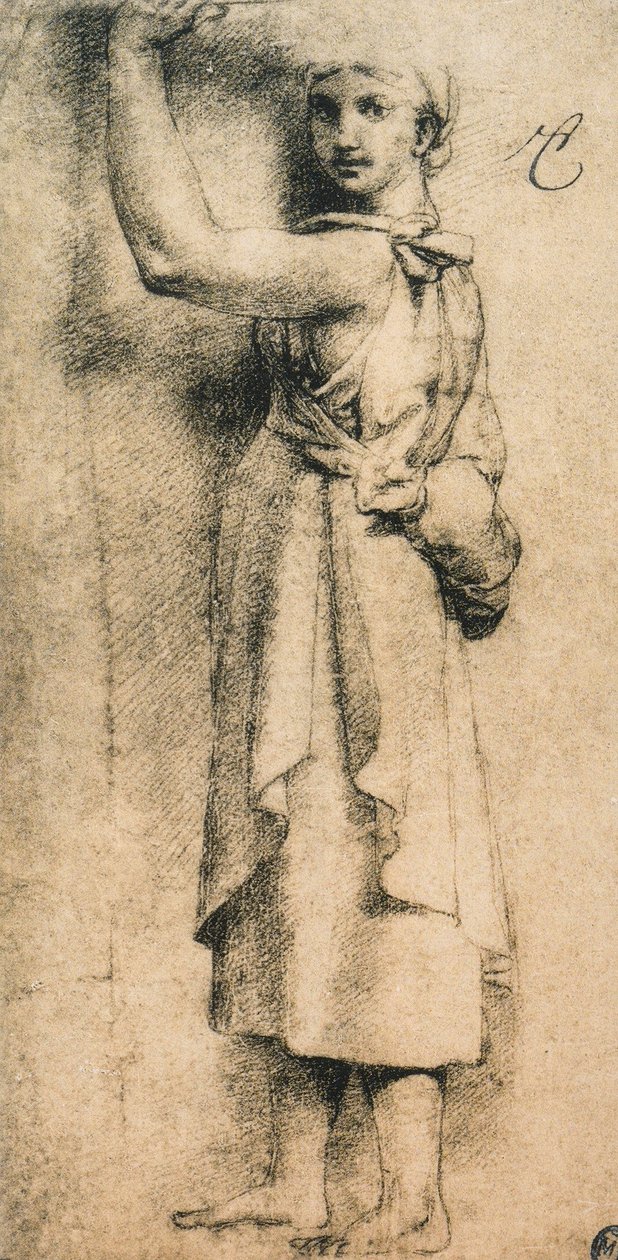 Estudio para una cariátide de la Cámara de Heliodoro en el Vaticano; dibujo de Rafael, El Louvre, París de Raffaello Sanzio Raphael