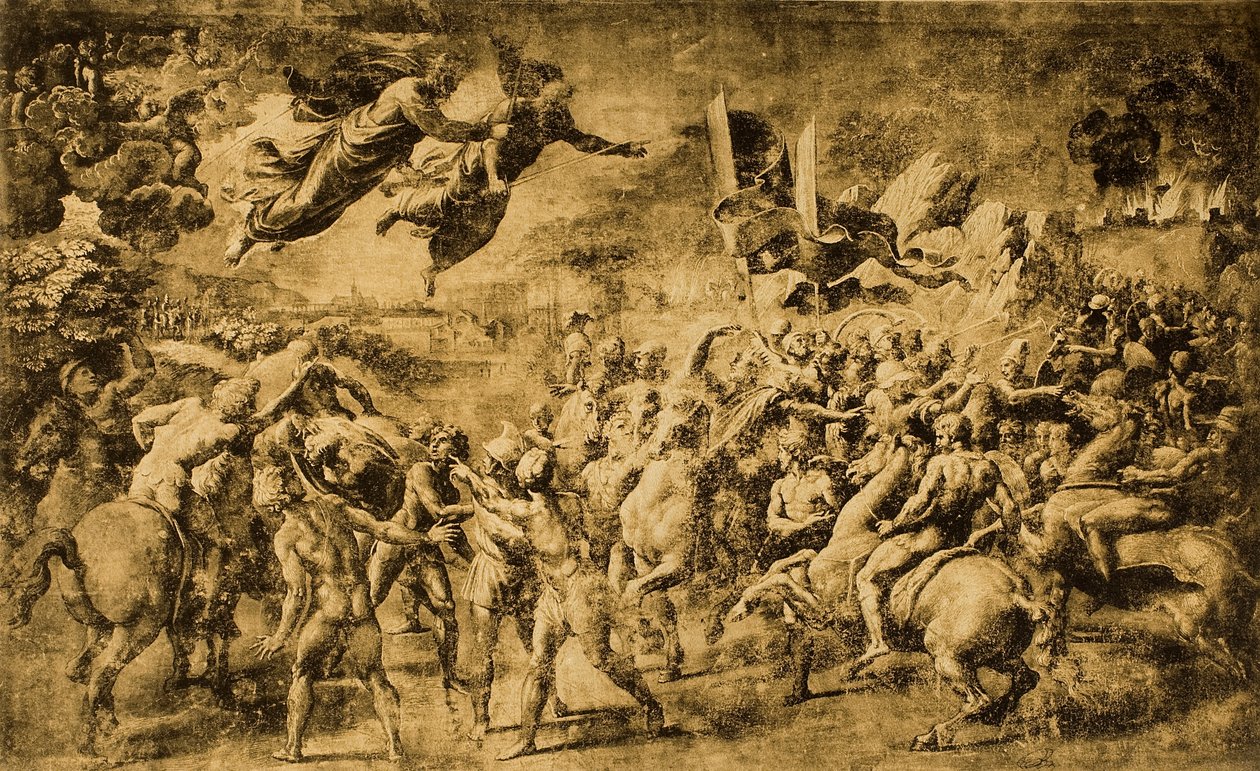 Los santos Pedro y Pablo se aparecen a Atila; dibujo de Rafael, El Louvre, París de Raffaello Sanzio Raphael