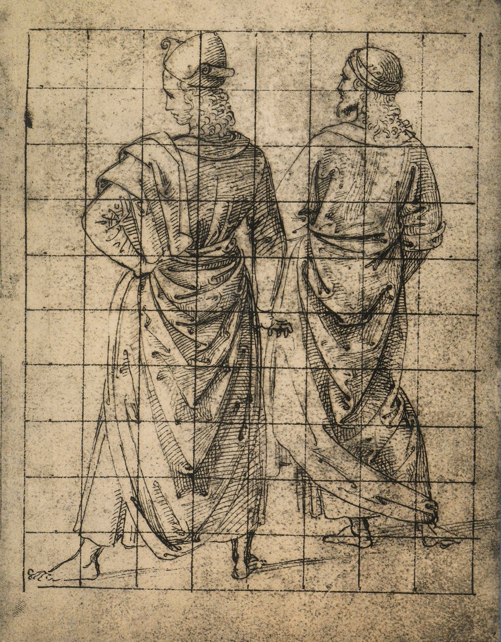 Dos figuras masculinas de pie, vista trasera; dibujo de Rafael, Gallerie dell
