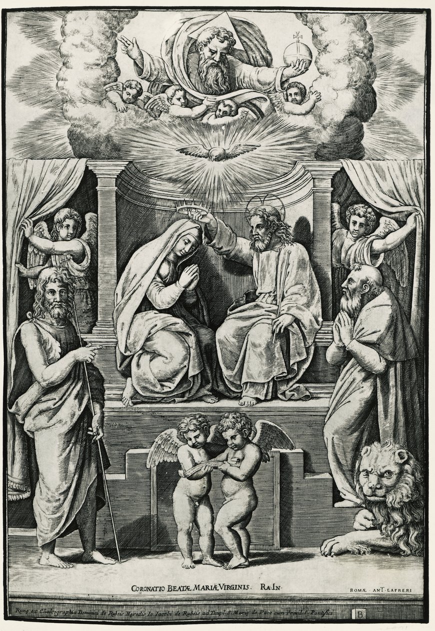 Coronación de la Virgen en presencia de San Juan Bautista y San Jerónimo de Raphael (1483 1520) (after)