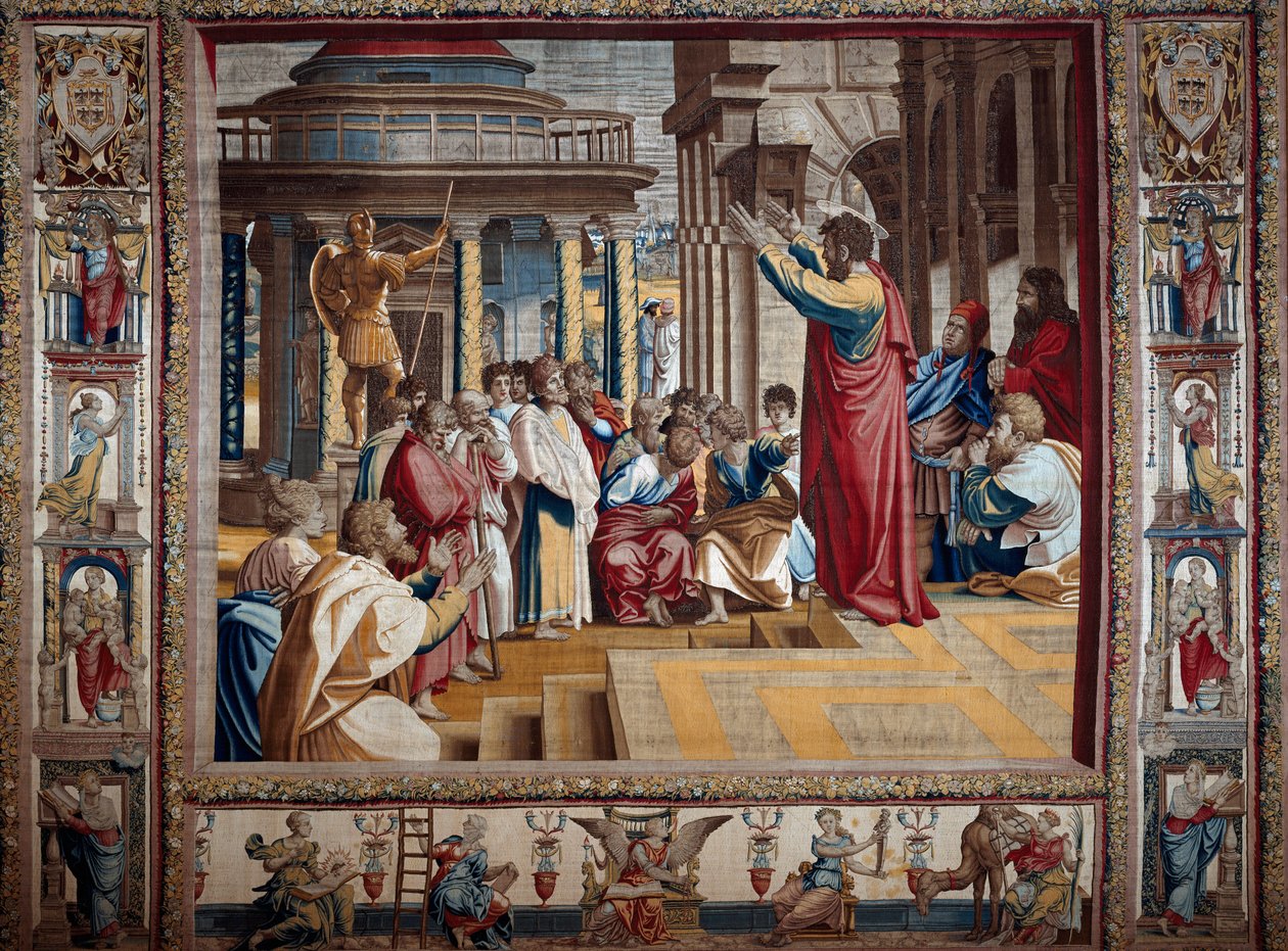 El apóstol San Pablo predicando en el aerópago de Atenas de after Raphael