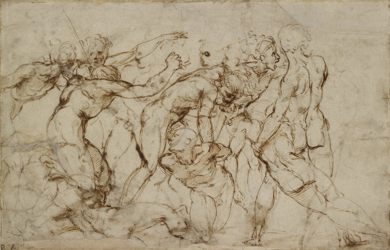 Escena de batalla con prisioneros siendo atados de Raphael