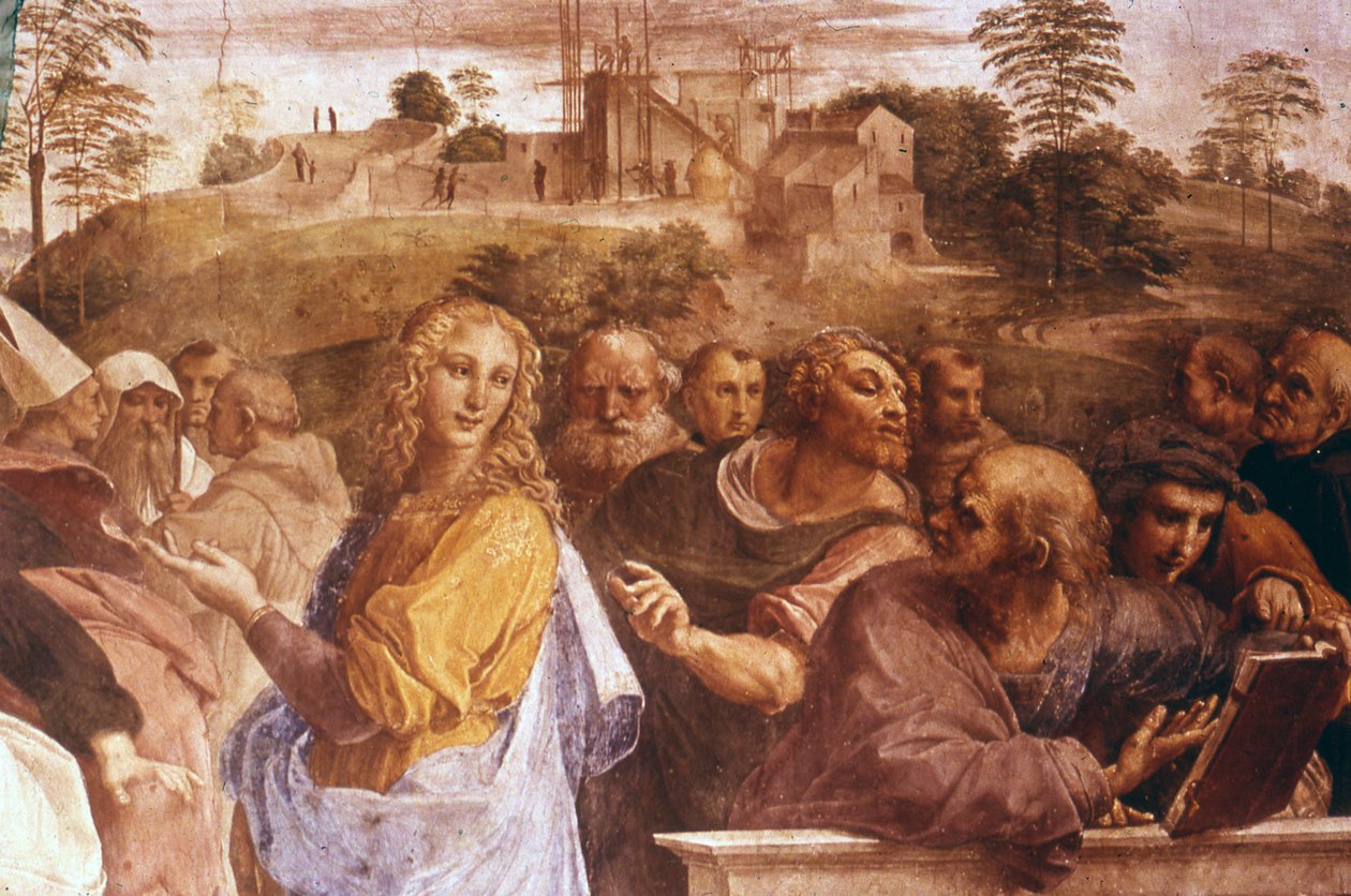 Detalle del fresco "La Disputa del Sacramento" del renacentista italiano Rafael de Raphael (1483 1520)