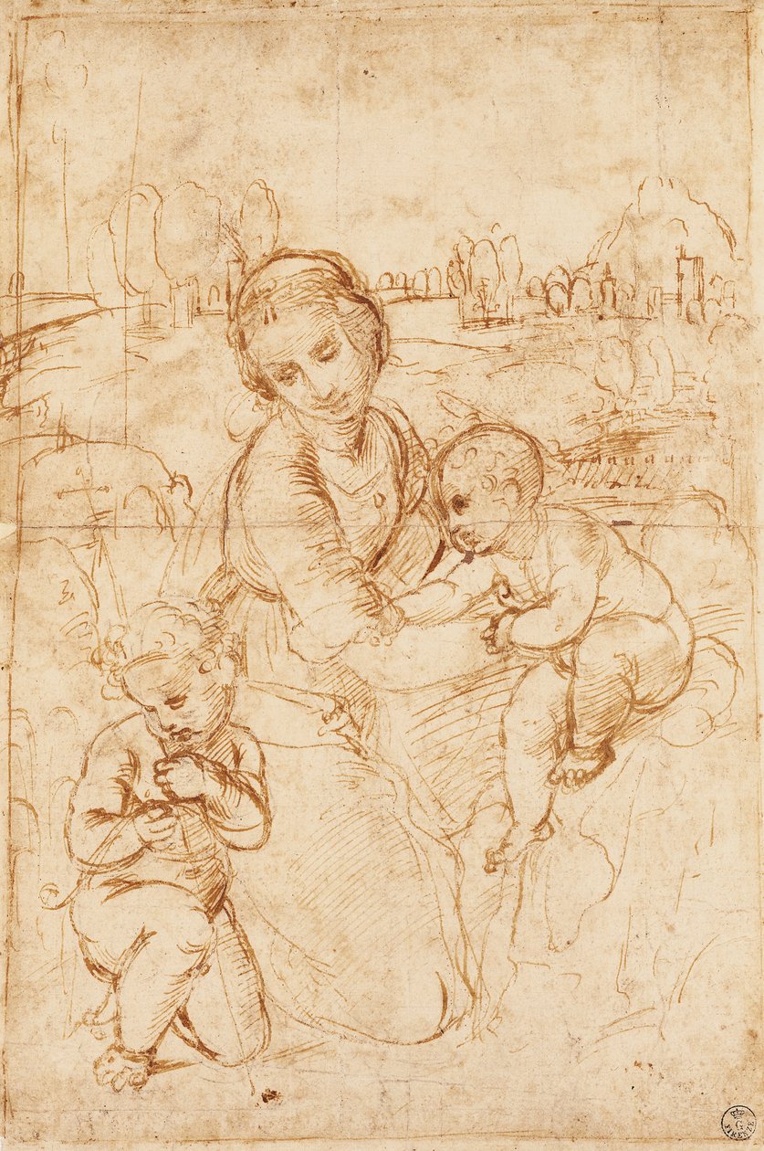 Virgen con el Niño y San Juan Bautista, hacia 1508, de Rafael (1483-1520), dibujo de Raphael (1483 1520)