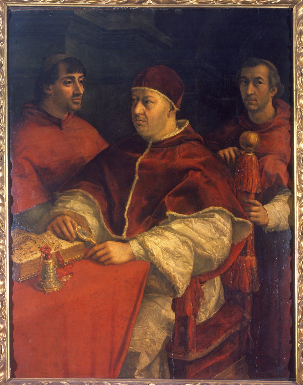Retrato del Papa León X (1475-1521), hijo de Lorenzo de Medici (1449 - 1492) (Lorenzo el Magnífico: Lorenzo il Magnifico) rodeado de los cardenales Luigi de 