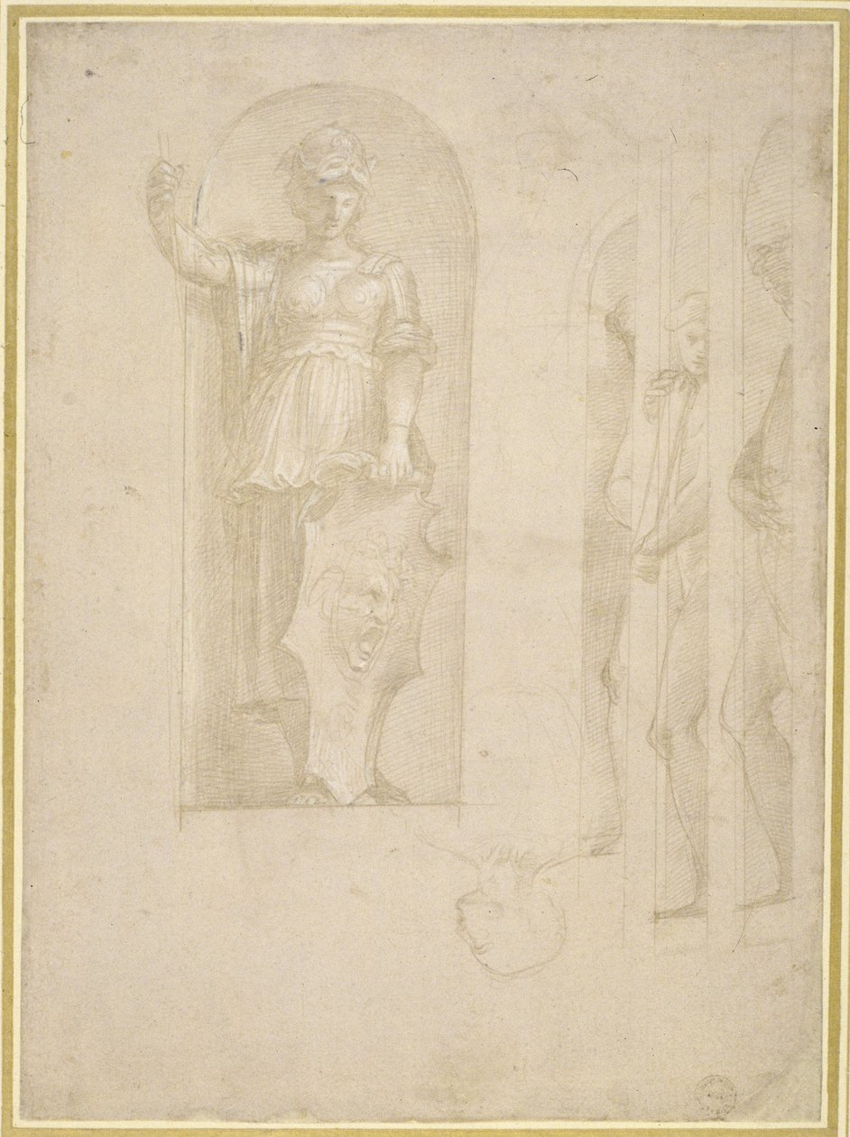 Estudios para una figura de Minerva y otras estatuas de Raphael