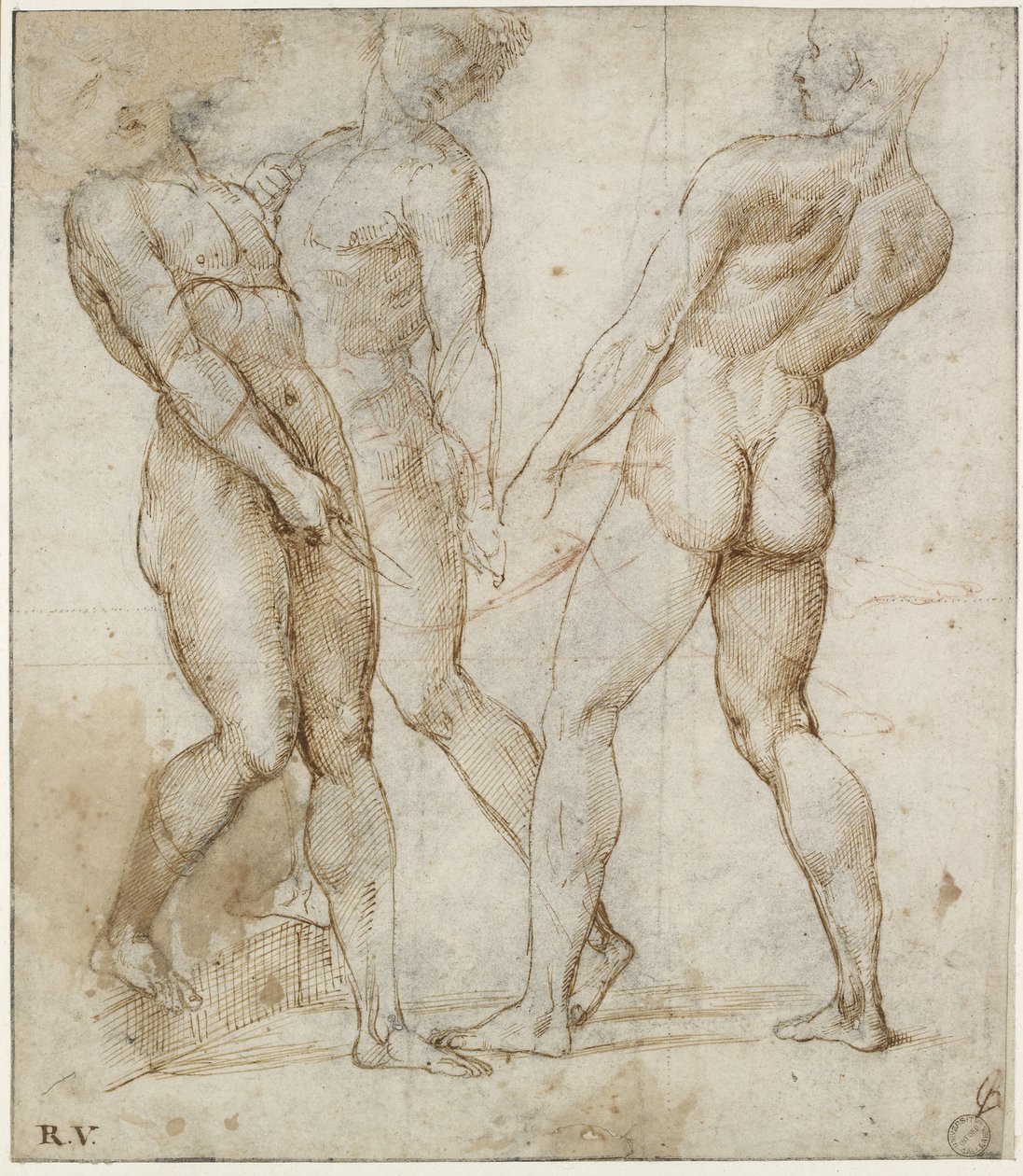 Tres portadores desnudos (estudio para el Entierro de Cristo) de Raphael