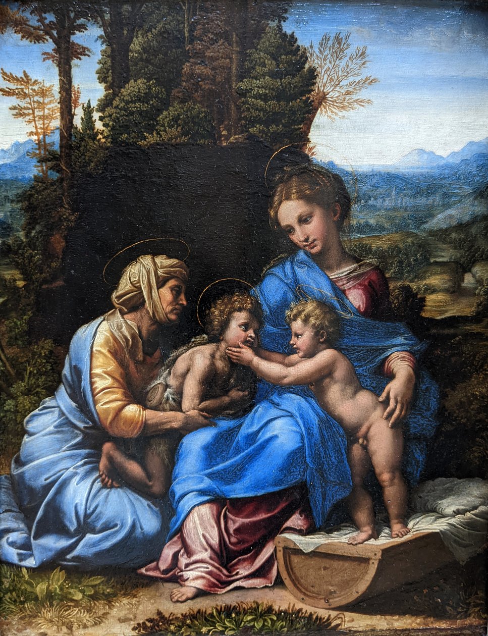 En francés:  La Petite Sainte Famille Sagrada Familia con Santa Isabel y el niño San Juan de Raphael