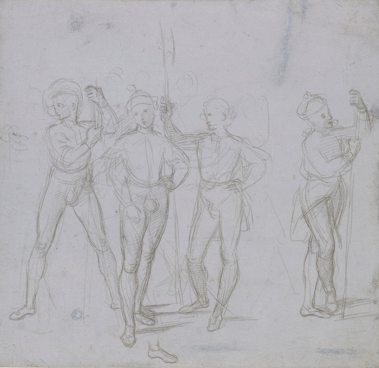 Grupo de cuatro soldados de pie, c. 1503 de Raphael