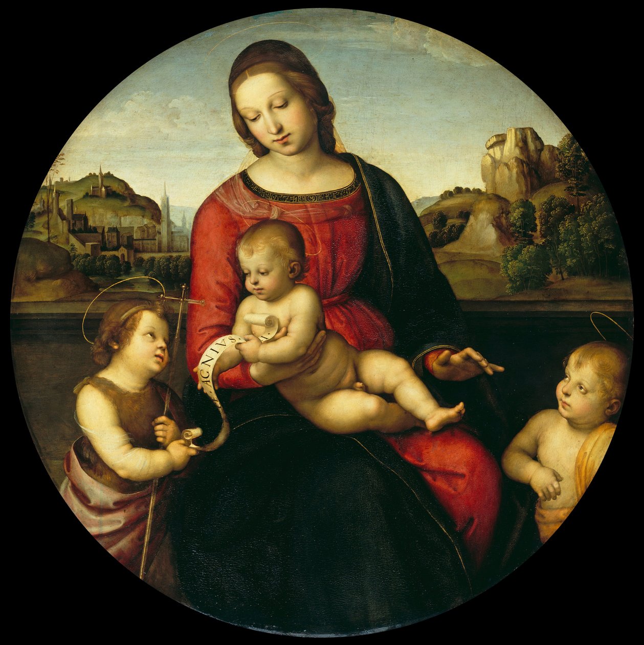 María con el Niño, Juan el Bautista y un Niño Santo Madonna Terranuova, c. 1505 de Raffaello Sanzio Raphael
