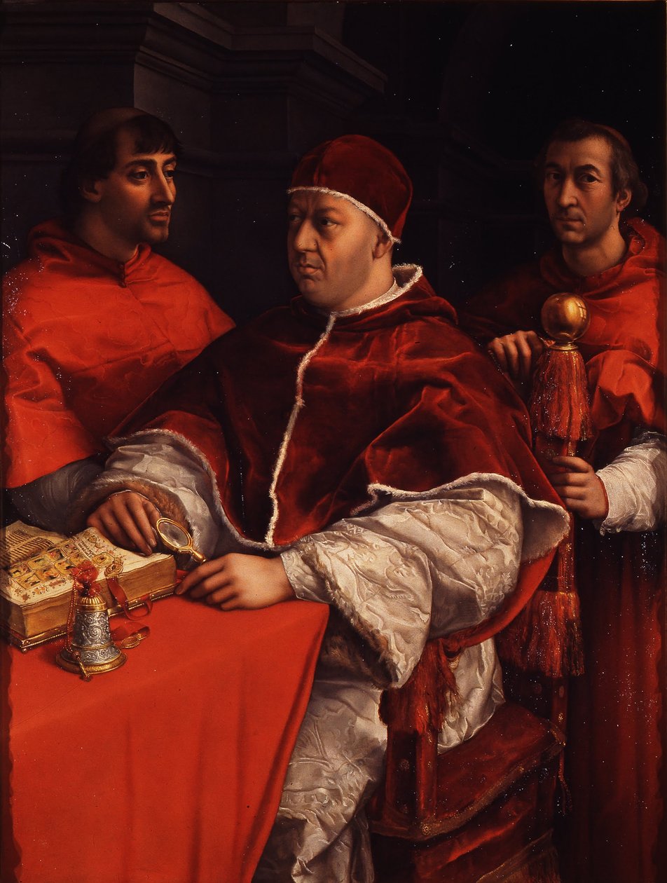 Retrato del Papa León X con los Cardenales Giulio de Medici y Luigi de Rossi, ca 1518 de Raffaello Sanzio Raphael